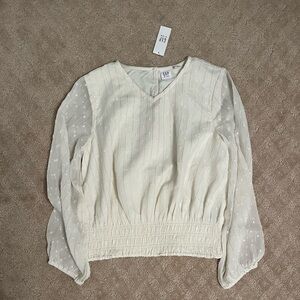 GAP Cream Blouse with Sheer Polka Dot Sleeves